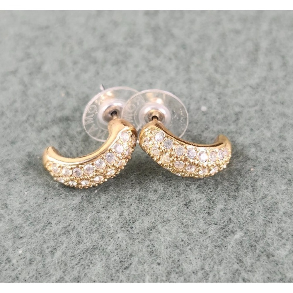 Rowan Gold Tone Pave Crystal Huggie J-Hoop Post Back Earrings Womens